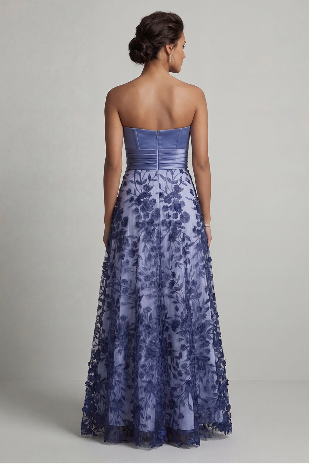 Floral A Line Navy Strapless Long Mother of the Bride Dress