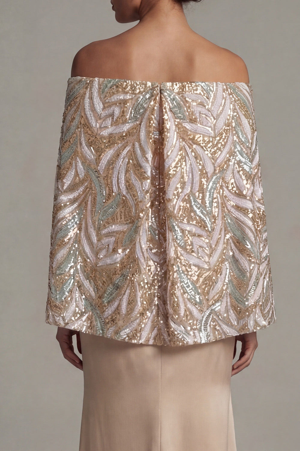 Sparkly Champagne Sequin Mermaid Long Mother of the Bride Dress with Cape