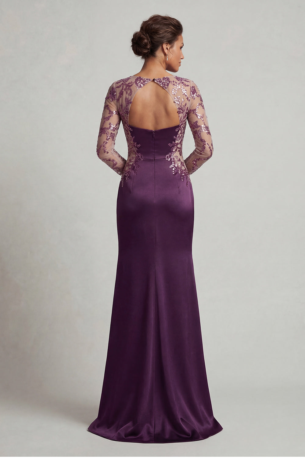 Dark Purple Mermaid Floral Long Sequin Bateau Neck Mother of the Bride Dress