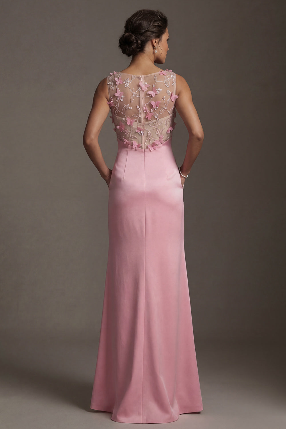 Floral Pink Mermaid Long Mother of the Bride Dress with Pocket
