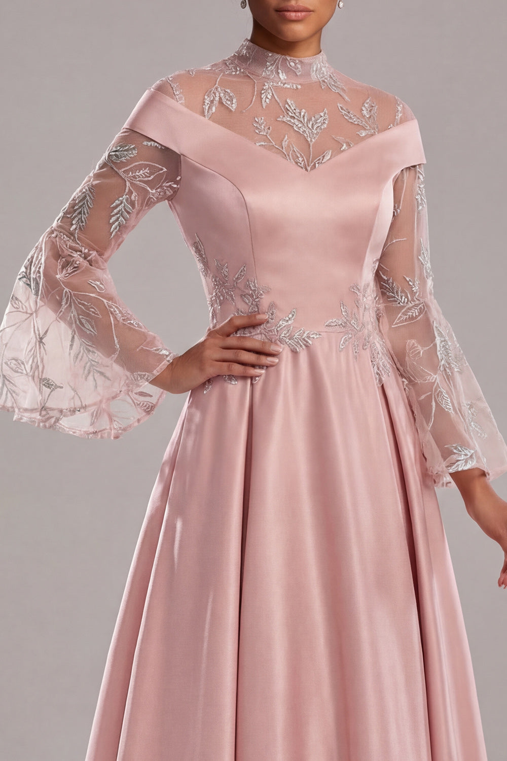 Pink Flare Sleeves Long A Line Mother of the Bride Dress