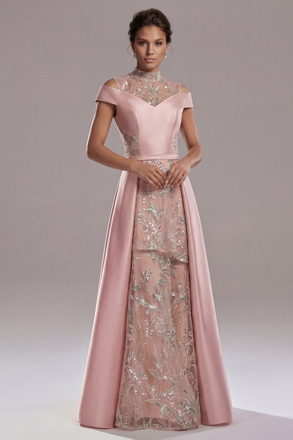 Sparkly Pink A Line Beaded Long Mother of the Bride Dress