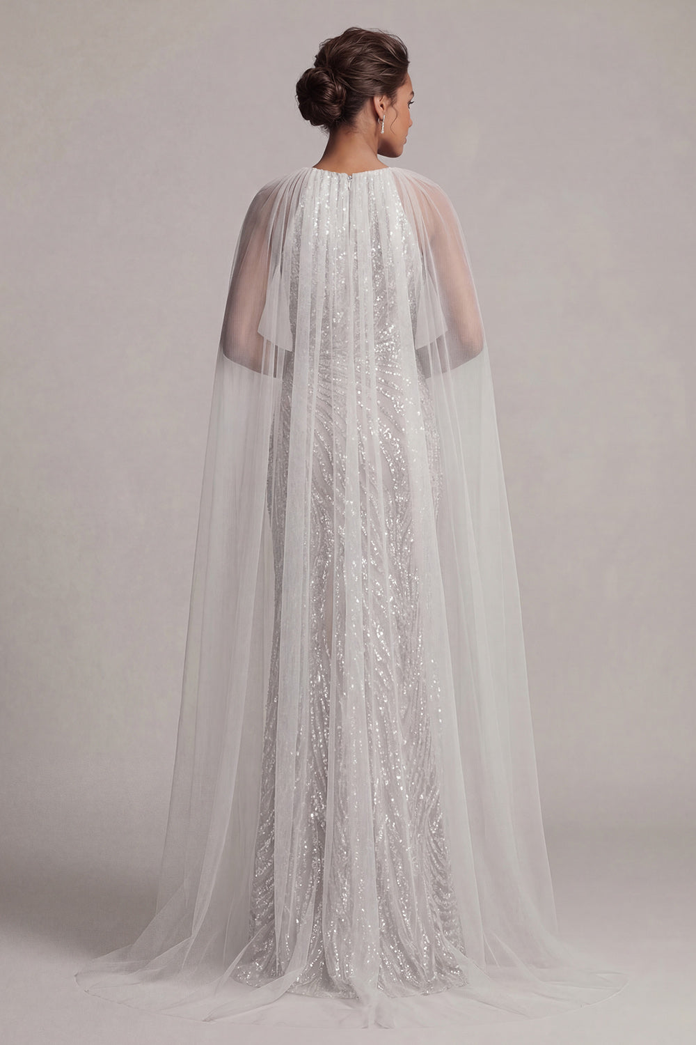 Sparkly Ivory Beaded Boat Neck Mermaid Long Mother of the Bride Dress with Cape