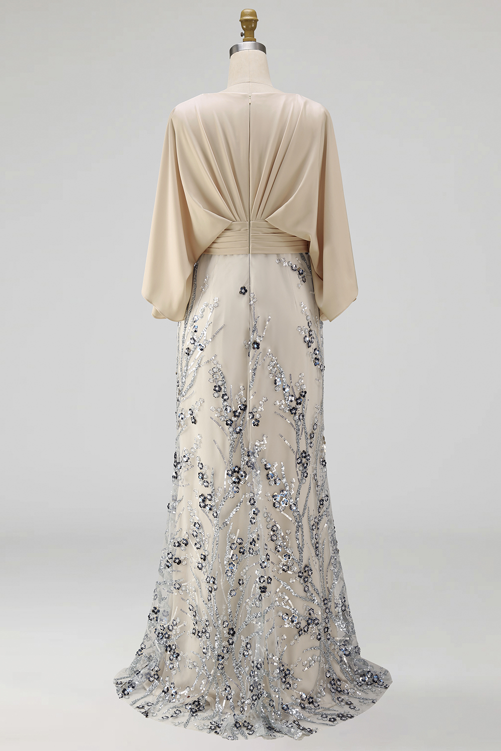 Sparkly Champagne Beaded Floral Mermaid Long Grandmother of the Bride Dress with Pockets