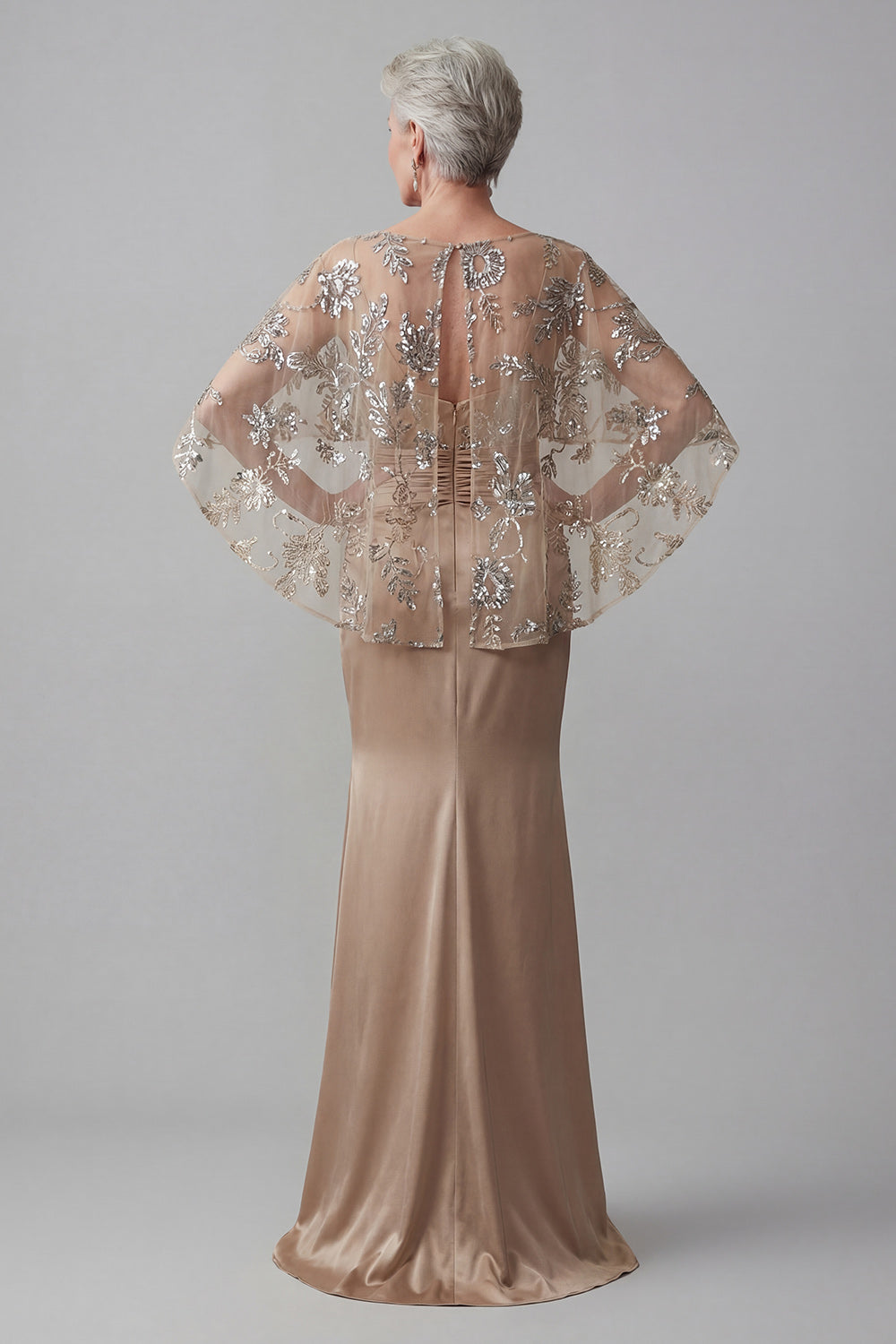 Sparkly Champagne Mermaid Floral Long Grandmother of the Bride Dress with Beading