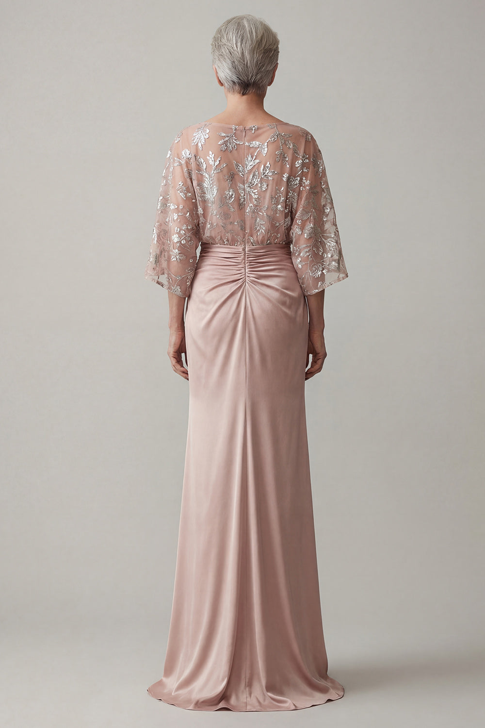 Sparkly Blush Floral Boat Neck Mermaid Long Grandmother of the Bride Dress