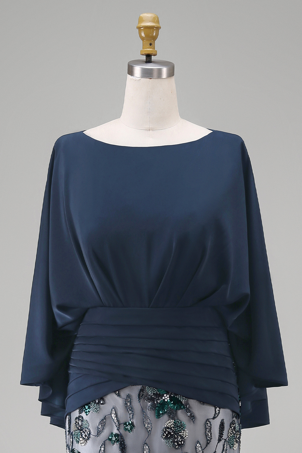 Sparkly Navy Sequin Mermaid Long Floral Grandmother of the Bride Dress