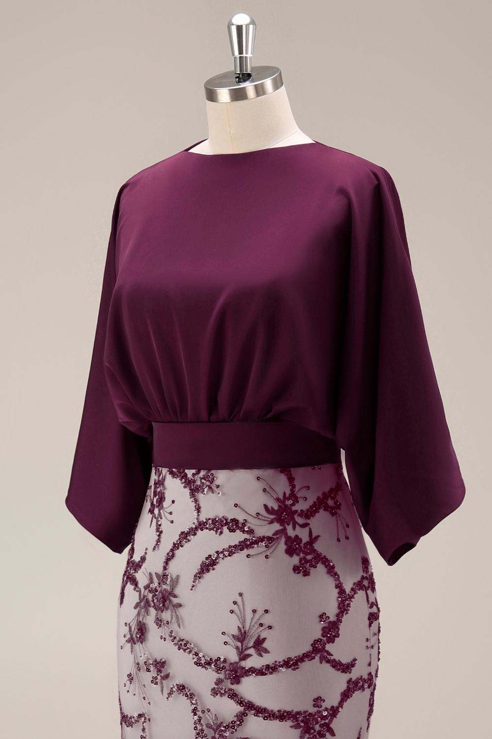 Sparkly Dark Purple Sequin Mermaid Long Boat Neck Grandmother of the Bride Dress