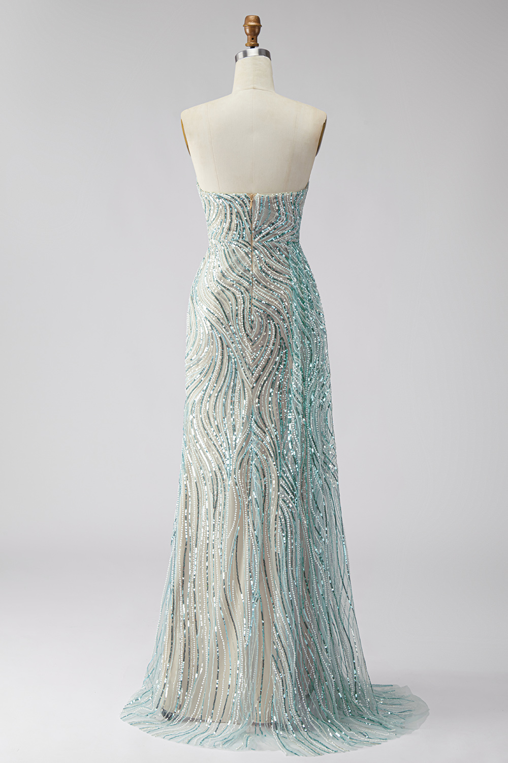 Sparkly Blue Beaded Mermaid Strapless Long Prom Dress with Side Cape