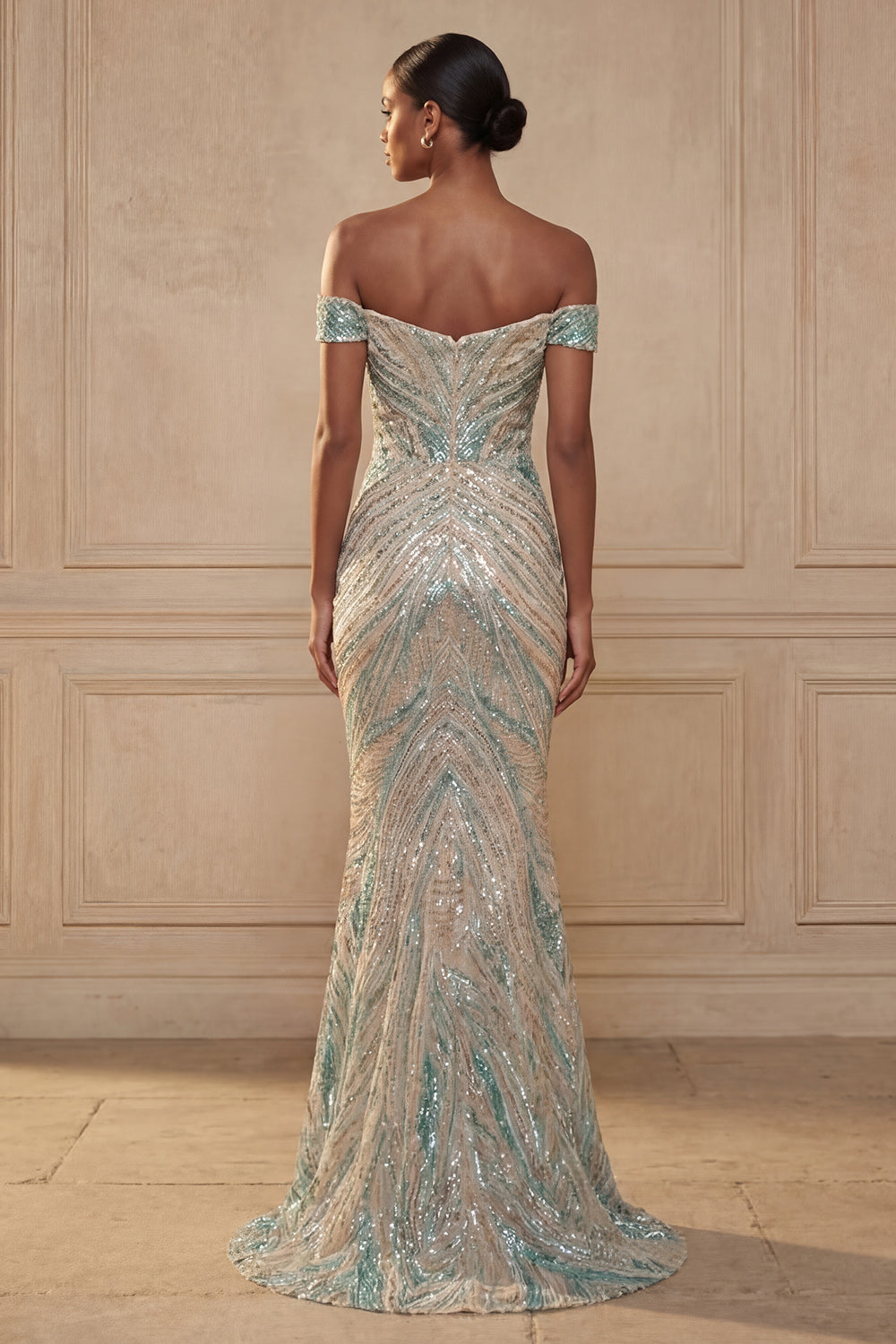 Sparkly Blue Beaded Off the Shoulder Mermaid Long Prom Dress