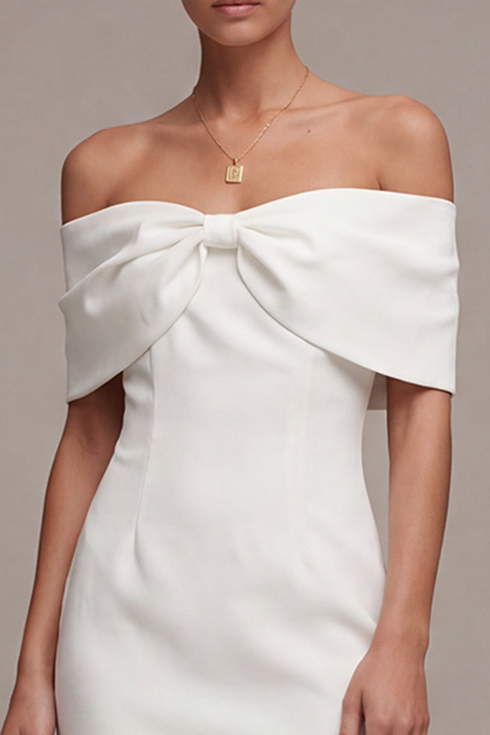 White Off the Shoulder Tight Short Graduation Dress with Bow