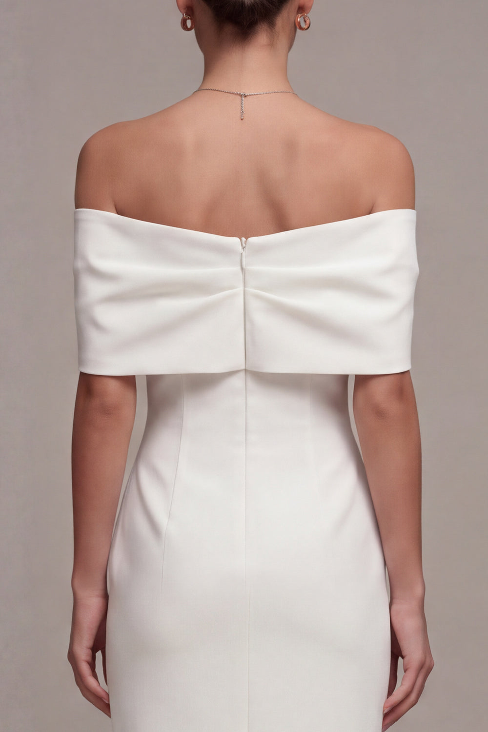 White Off the Shoulder Sheath Maxi Beach Reception Dress for Bride with Bow