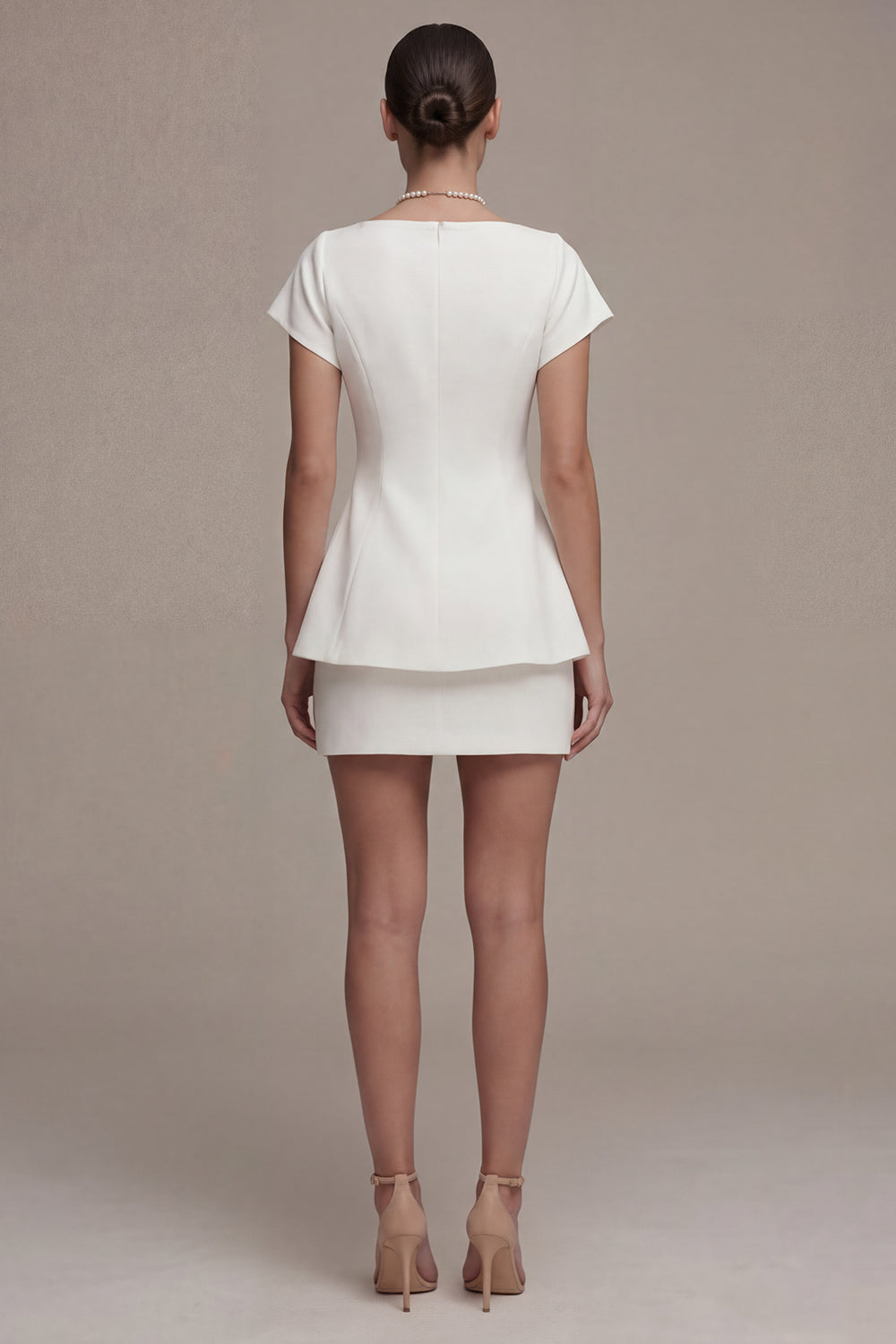 2 Piece White Short Sleeves Bateau Neck Graduation Dress