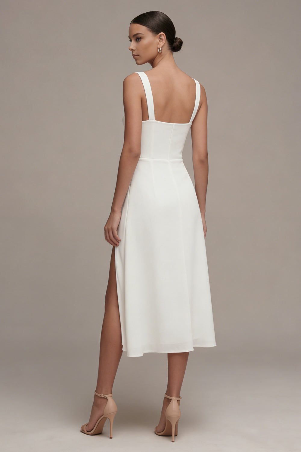 Ivory A Line Maxi Thick Straps Beach Reception Dress for Bride with Slit