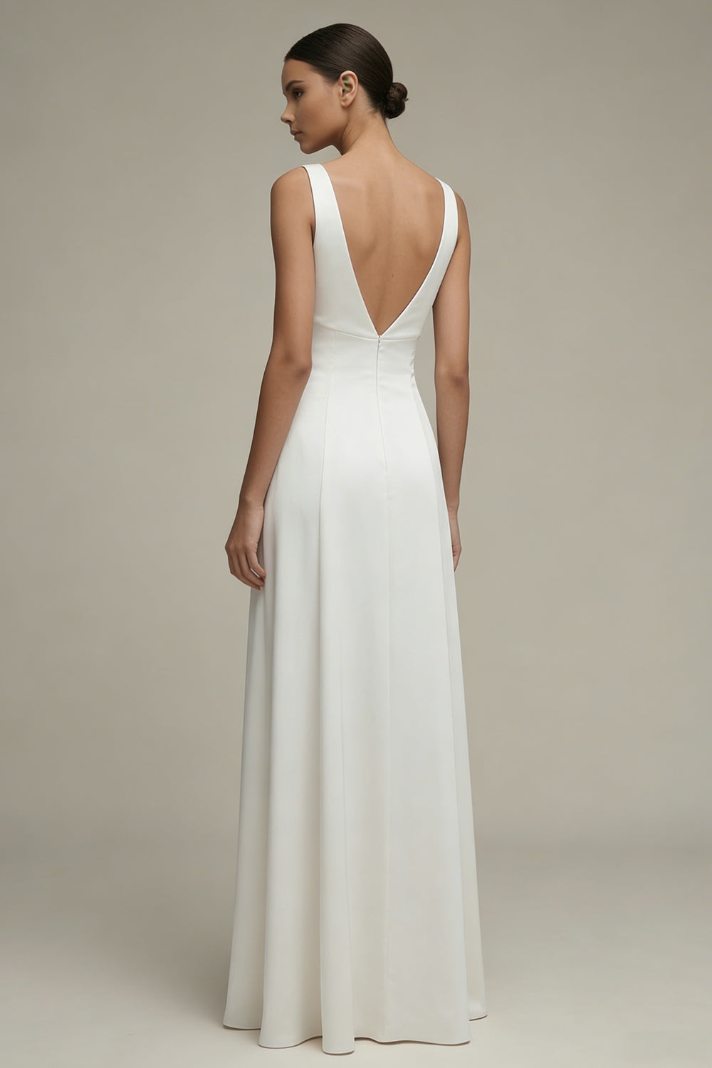 Simple White A Line V-Neck Maxi Beach Reception Dress for Bride