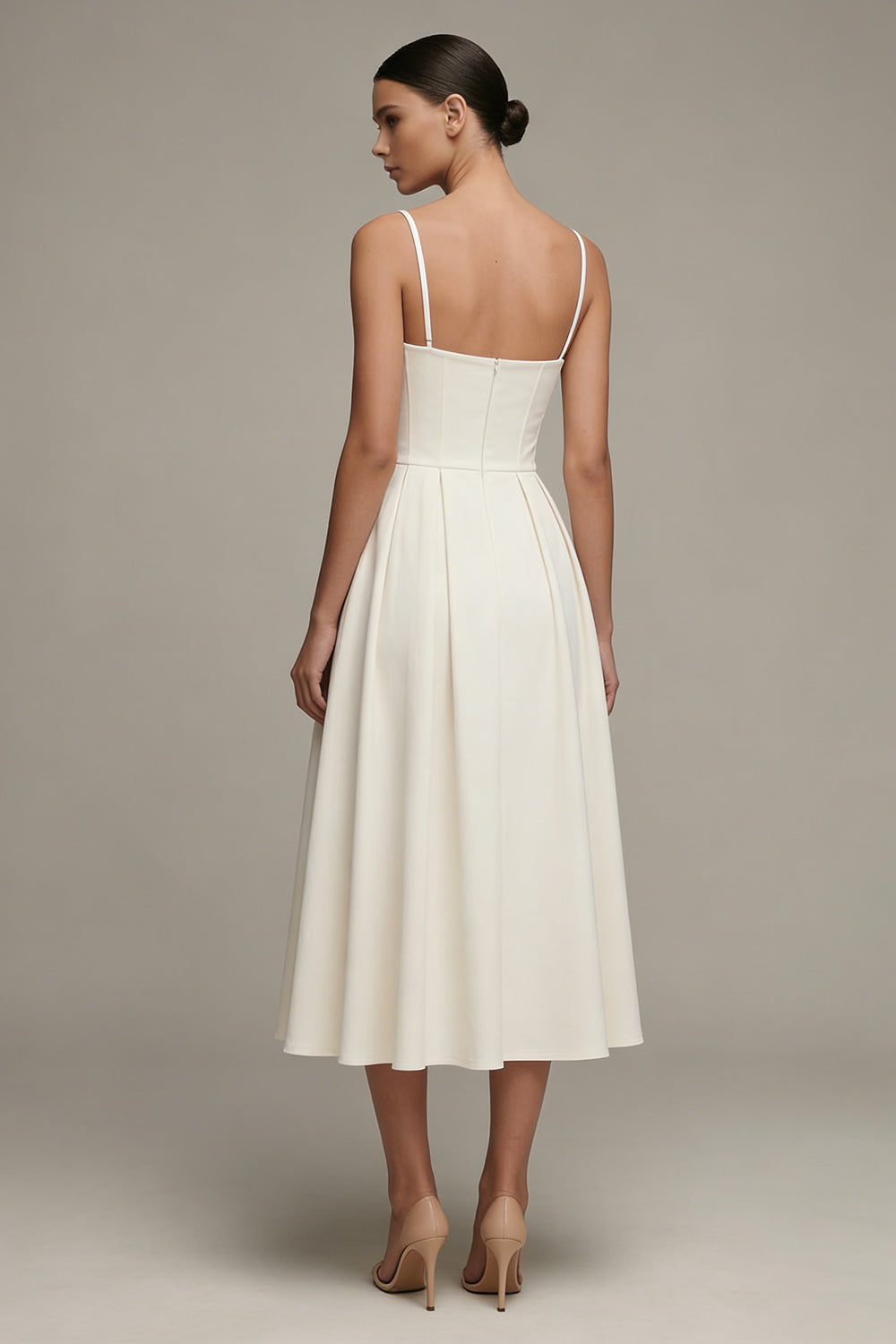 White A Line Corset Maxi Spaghetti Straps Beach Reception Dress for Bride