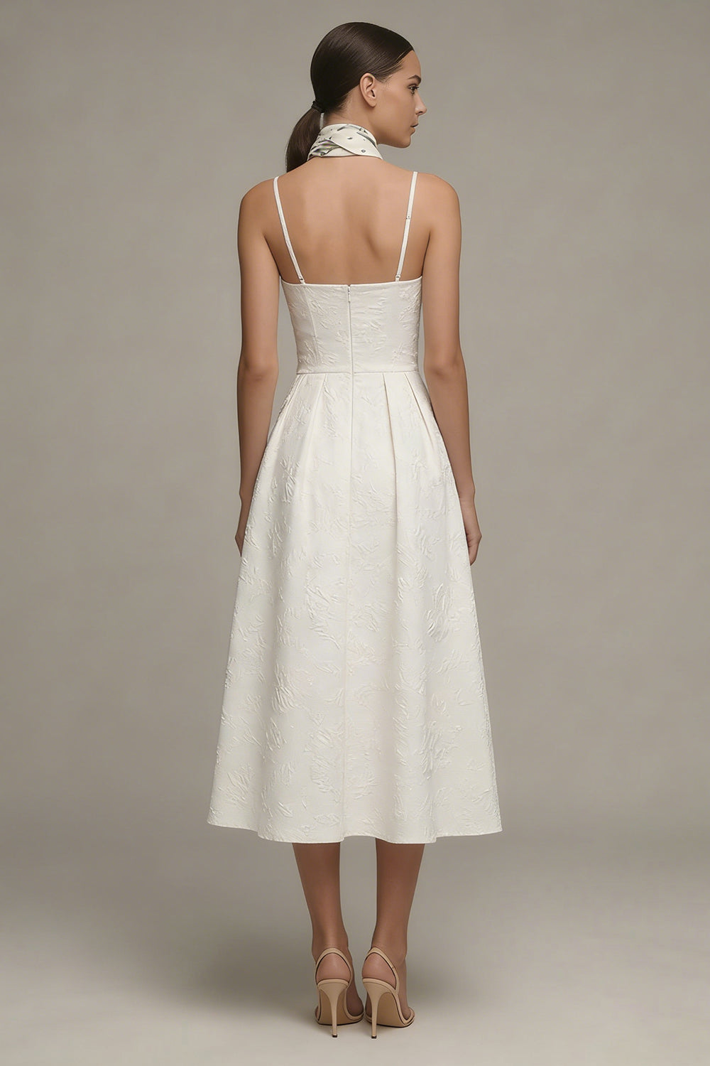 Floral Maxi A Line Spaghetti Straps Ivory Corset Boho Reception Dress for Bride