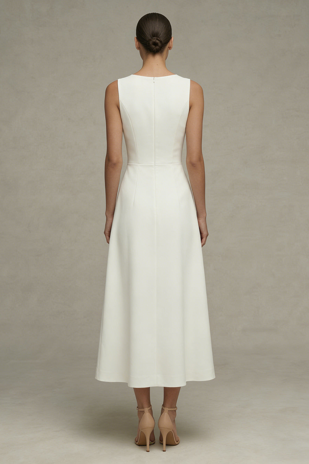 Simple White Round Neck A Line Maxi Beach Reception Dress for Bride