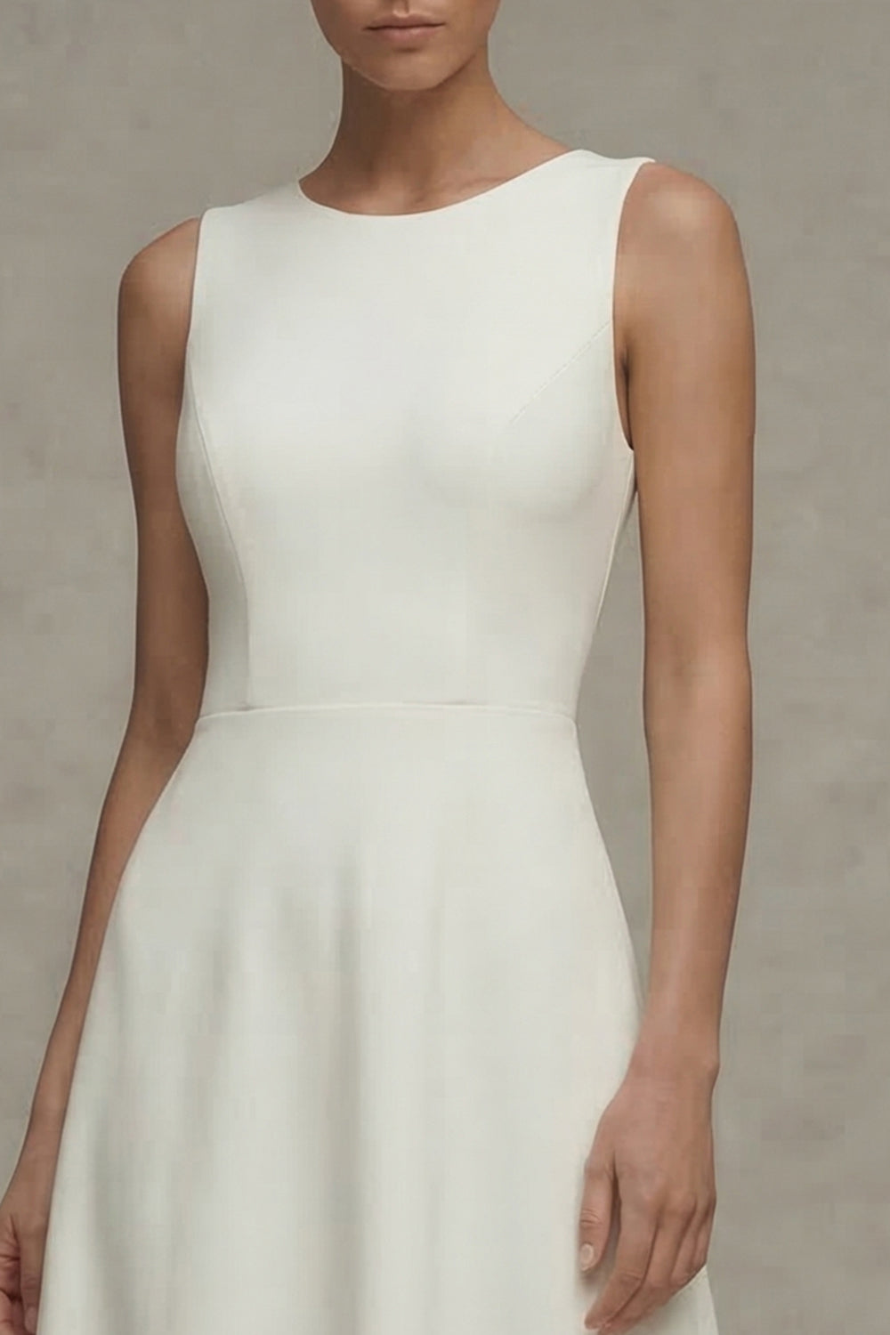 Simple White Round Neck A Line Maxi Beach Reception Dress for Bride