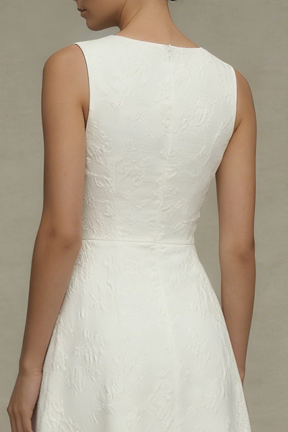 White Floral Round Neck A Line Maxi Boho Reception Dress for Bride