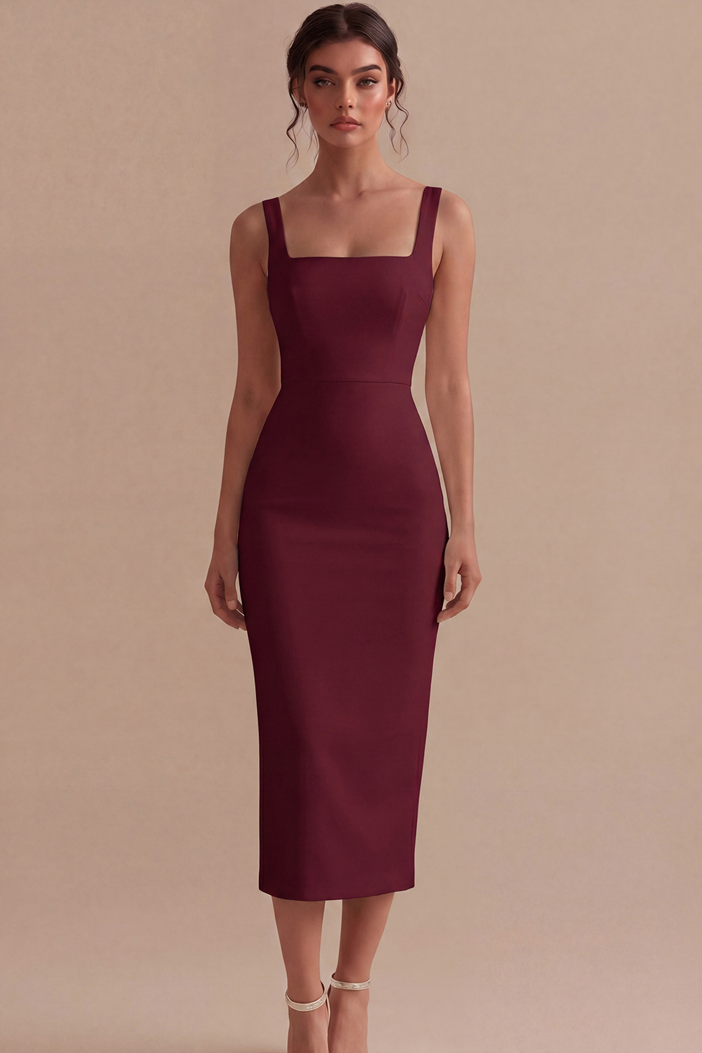 White Square Neck Maxi Bodycon Reception Dress for Bride