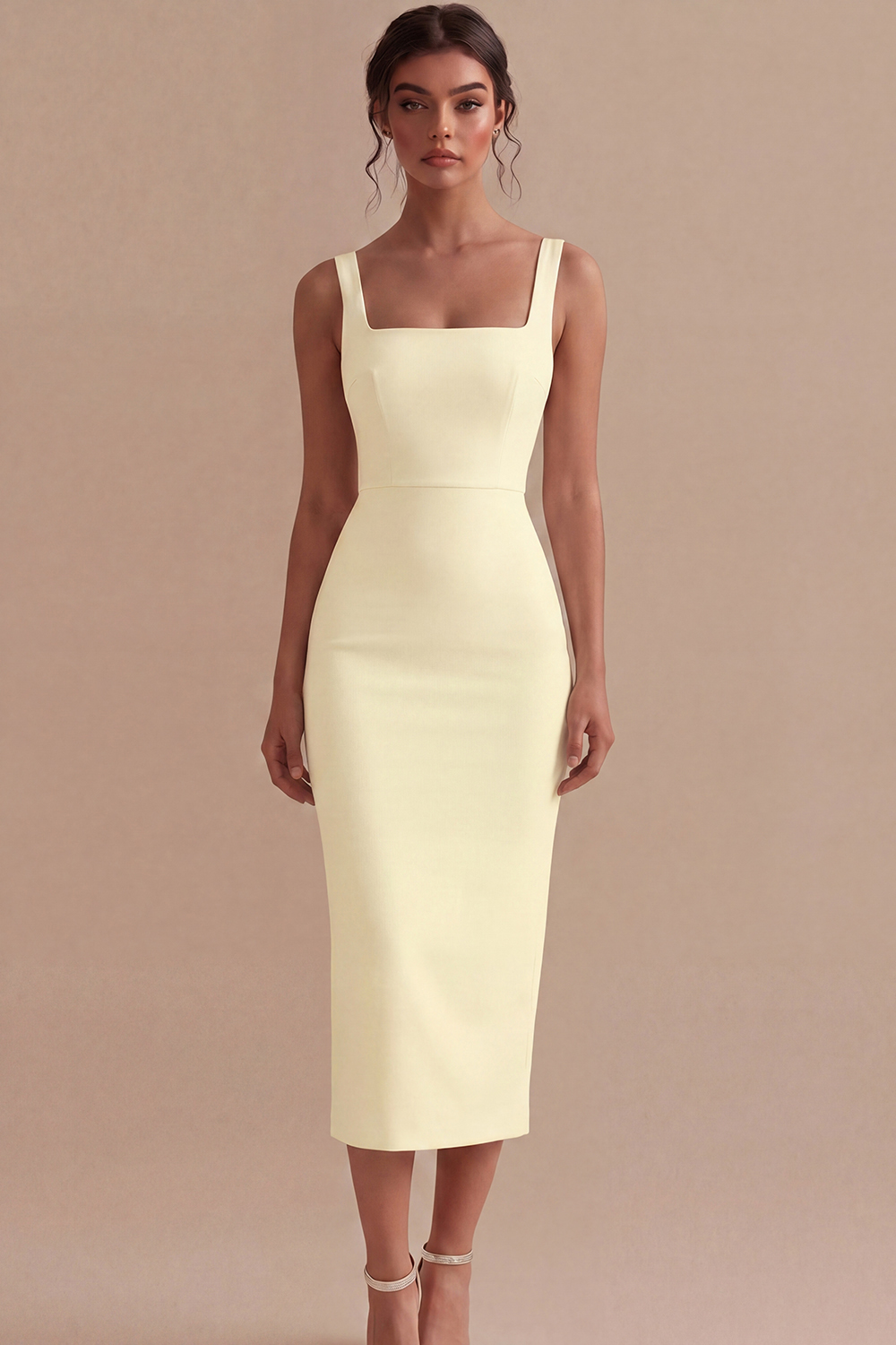 White Square Neck Maxi Bodycon Reception Dress for Bride