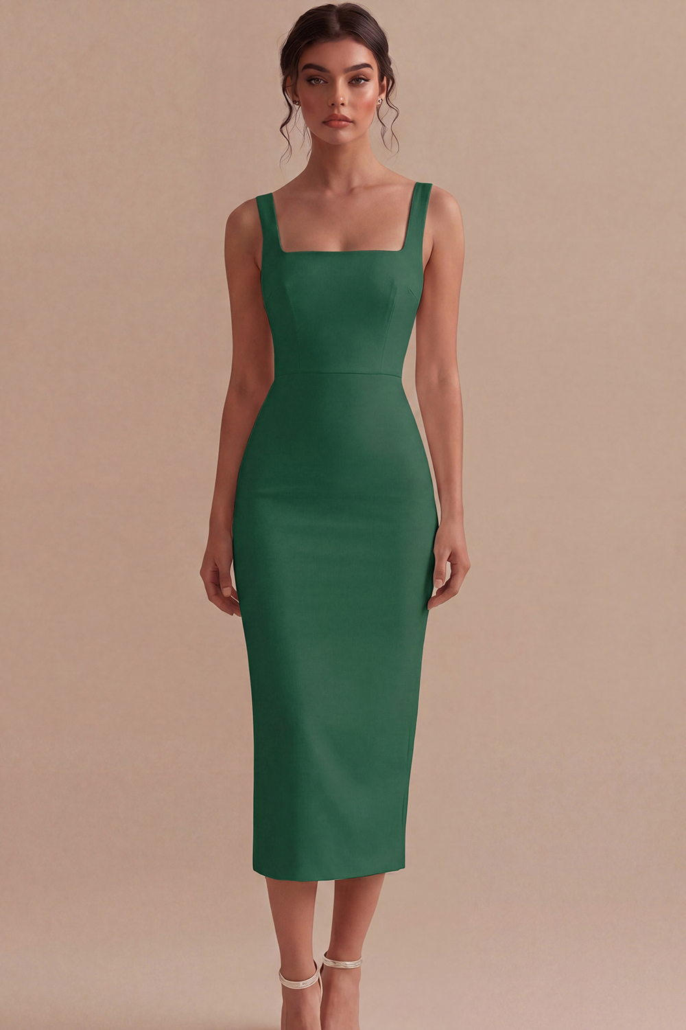 White Square Neck Maxi Bodycon Reception Dress for Bride