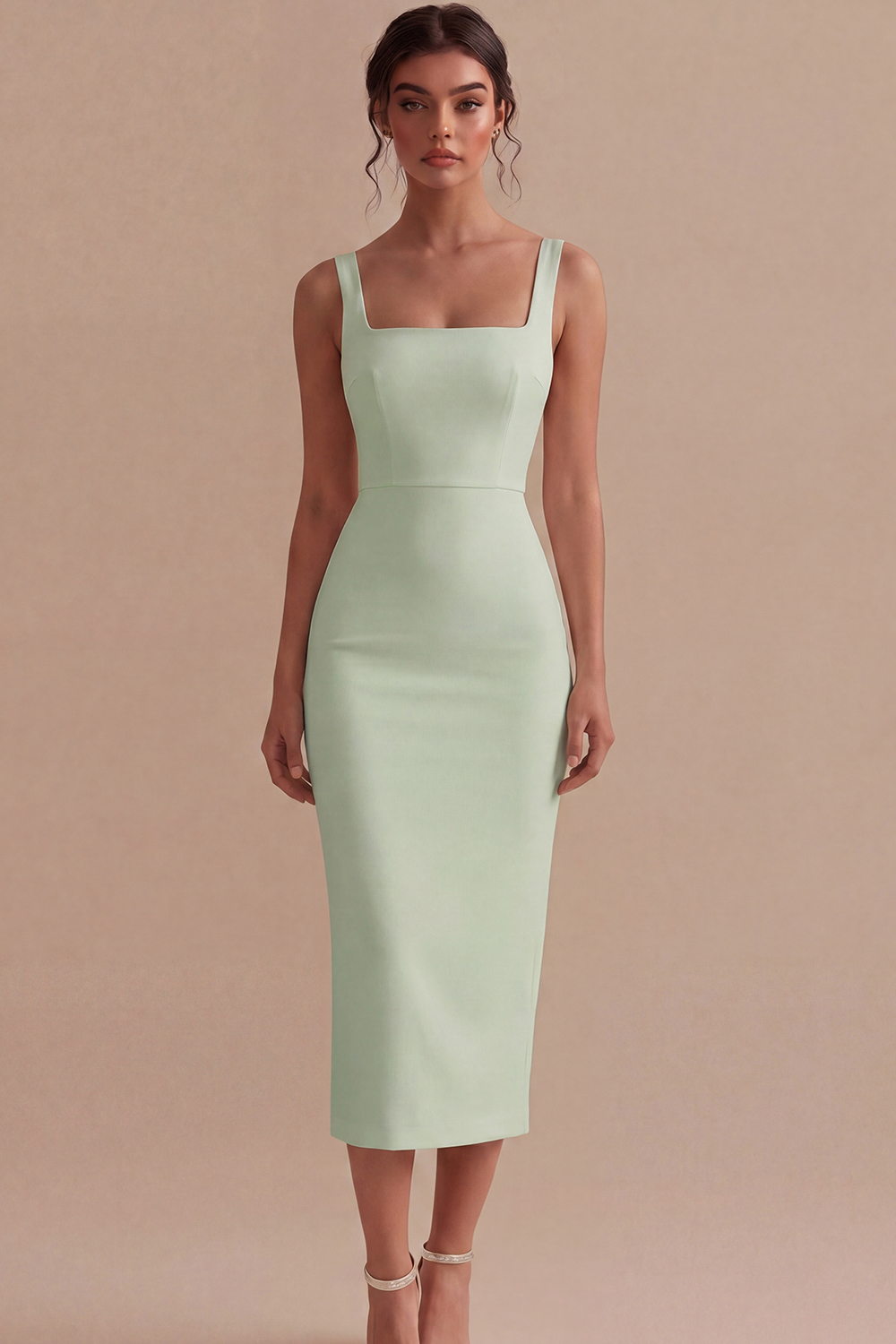 White Square Neck Maxi Bodycon Reception Dress for Bride