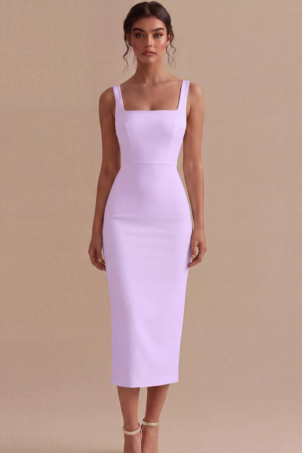 White Square Neck Maxi Bodycon Reception Dress for Bride