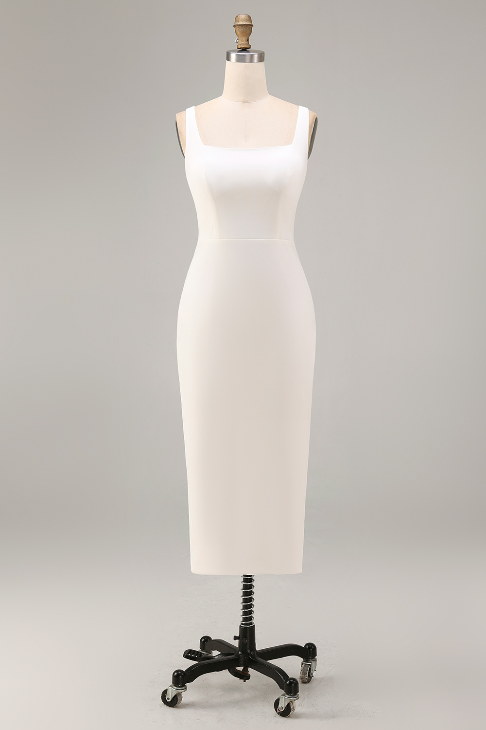 White Square Neck Maxi Bodycon Reception Dress for Bride