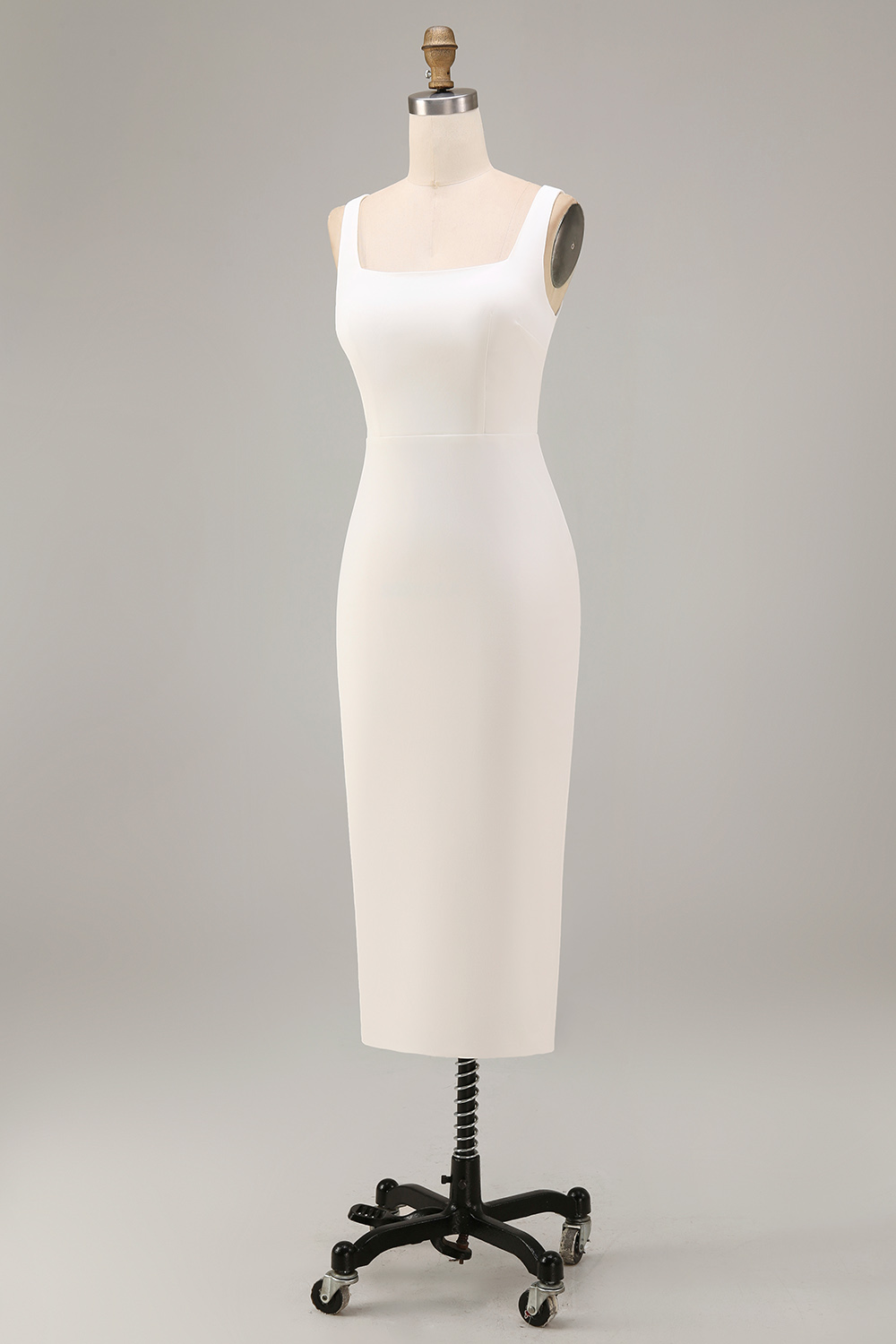 White Square Neck Maxi Bodycon Reception Dress for Bride