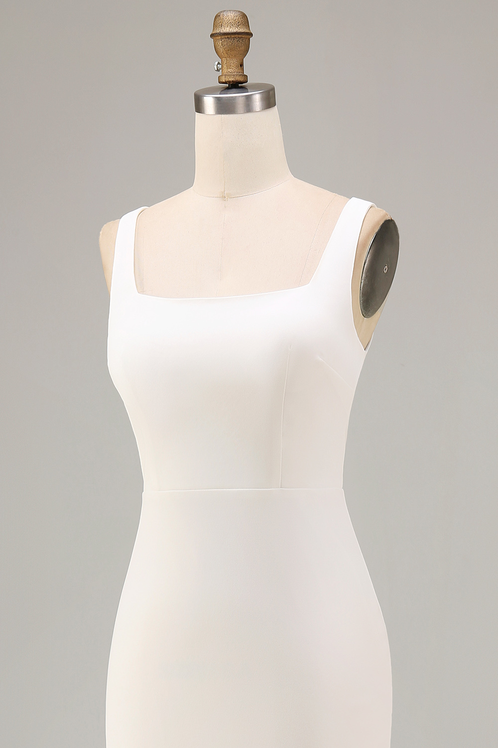 White Square Neck Maxi Bodycon Reception Dress for Bride