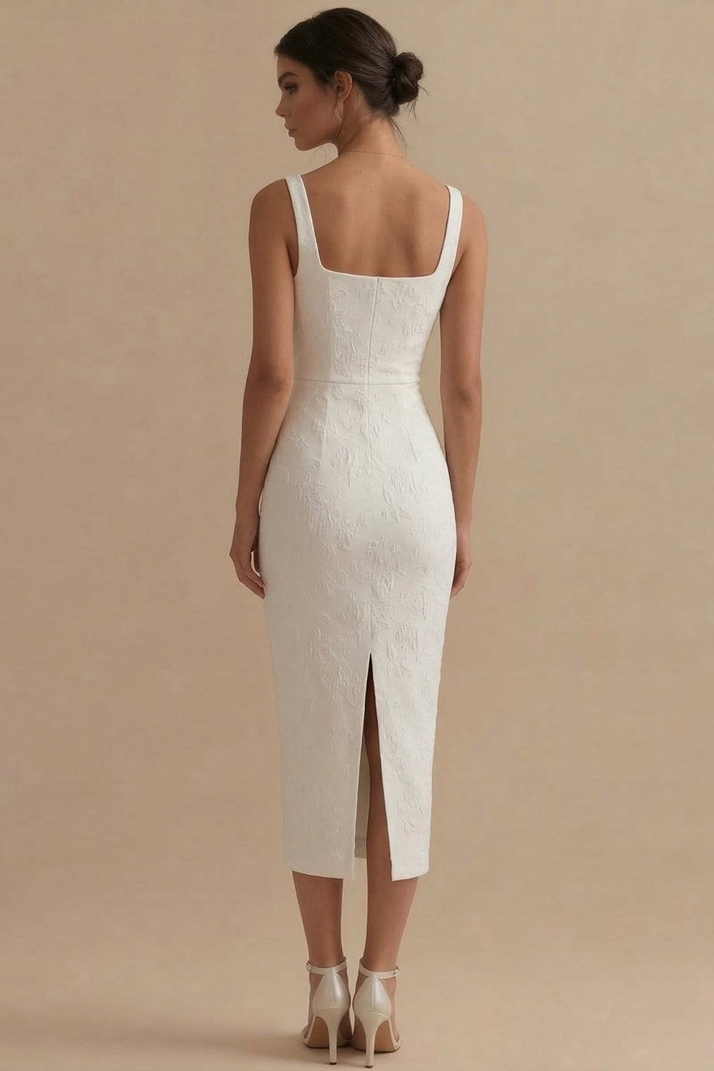 White Floral Square Neck Bodycon Maxi Beach Reception Dress for Bride