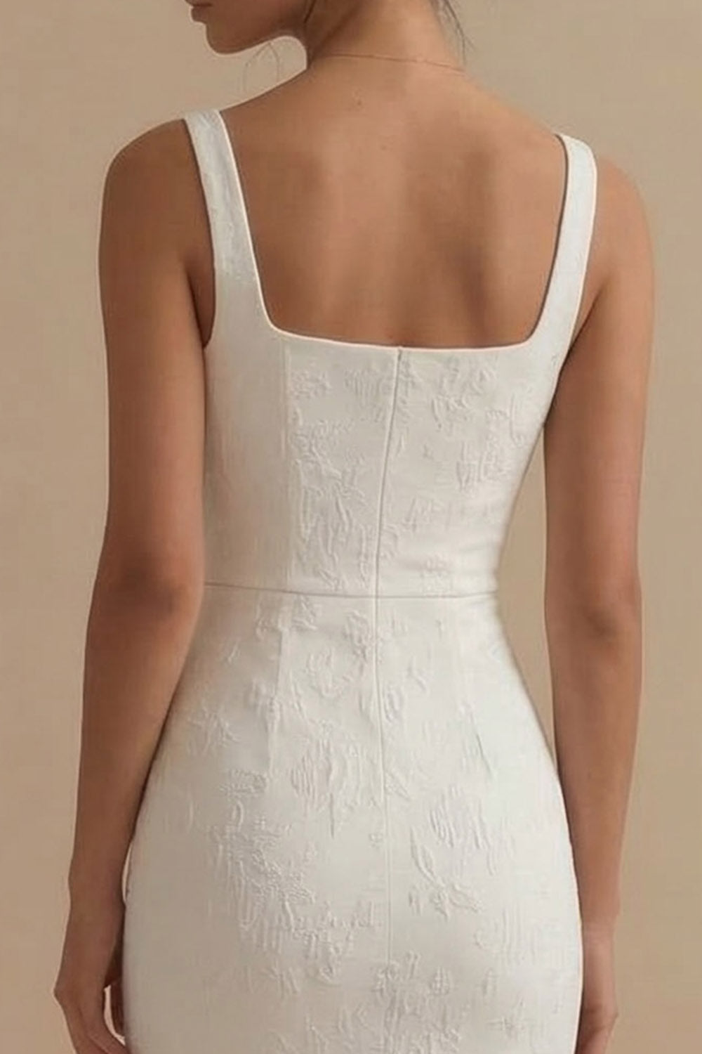 White Floral Square Neck Bodycon Maxi Beach Reception Dress for Bride