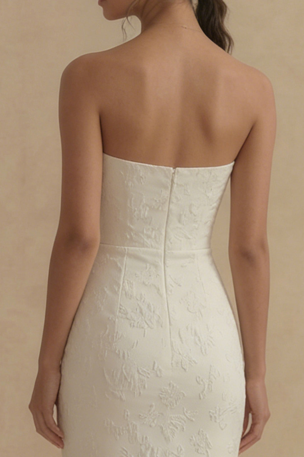 White Floral Strapless Mermaid Beach Maxi Reception Dress for Bride