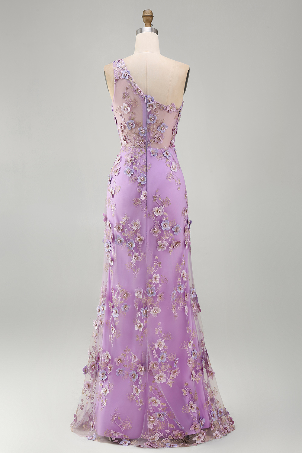 Lilac One Shoulder Ruched Maxi Floral Wedding Guest Dress with Pearls