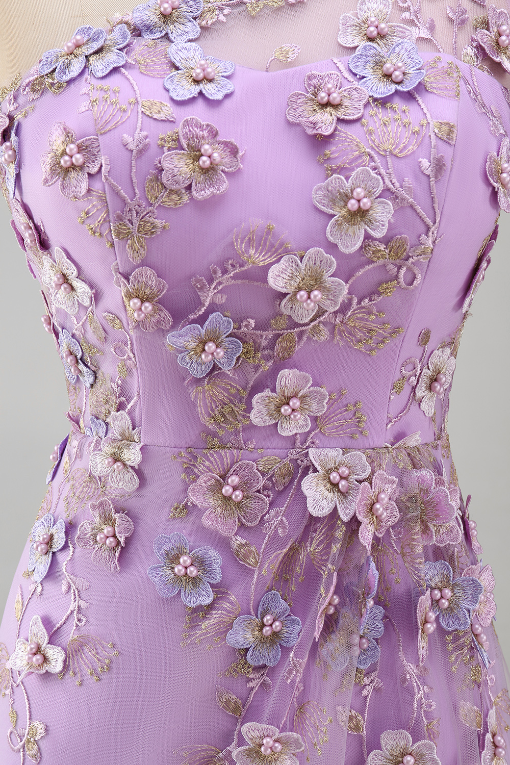Lilac One Shoulder Ruched Maxi Floral Wedding Guest Dress with Pearls
