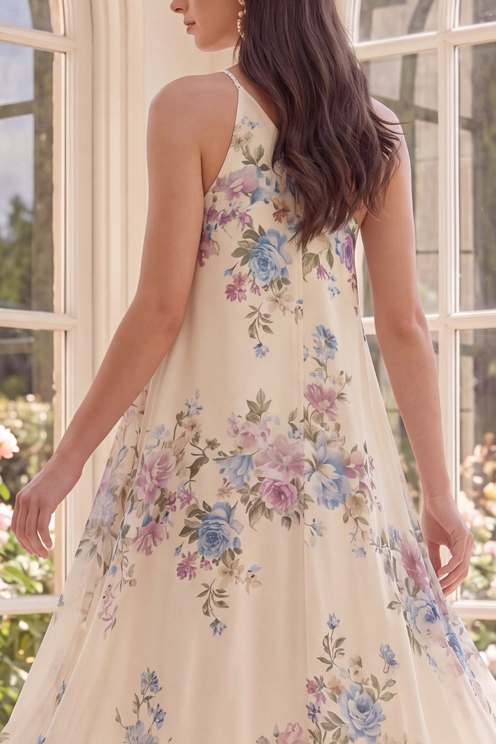 Apricot Floral A Line One Shoulder High Low Beach Wedding Guest Dress
