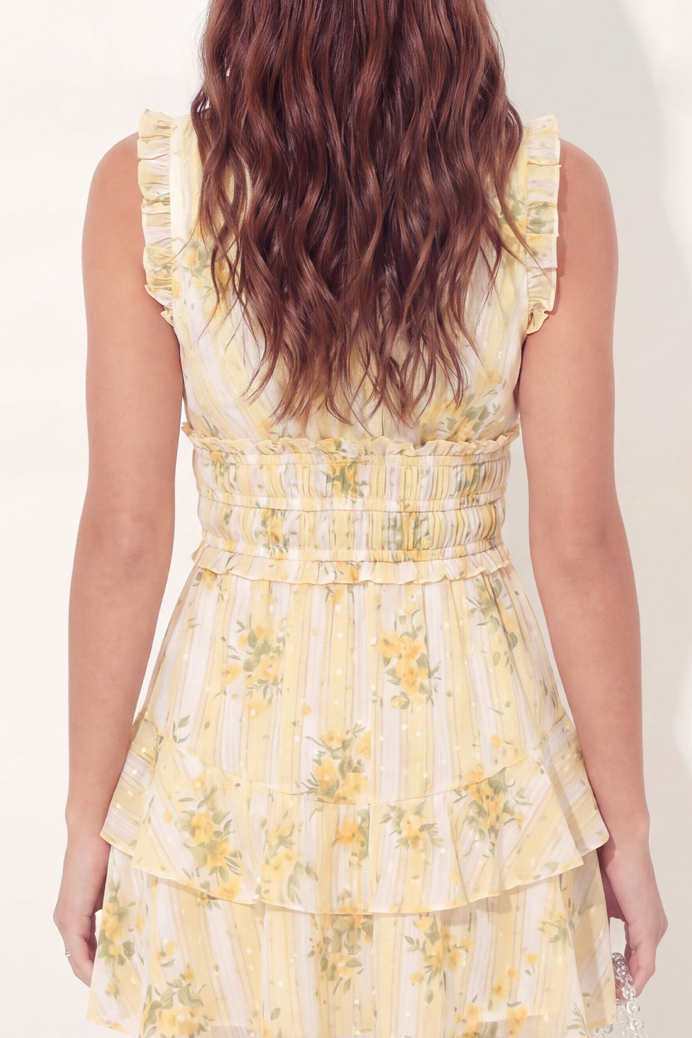 Yellow A Line Floral V-Neck Butter Short Homecoming Dress with Ruffles