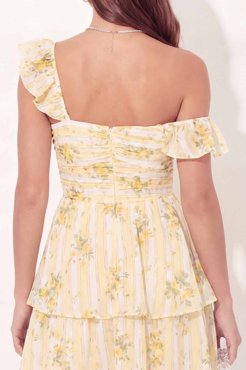 Butter Yellow Thick Straps Floral A Line Short Homecoming Dress with Ruffles