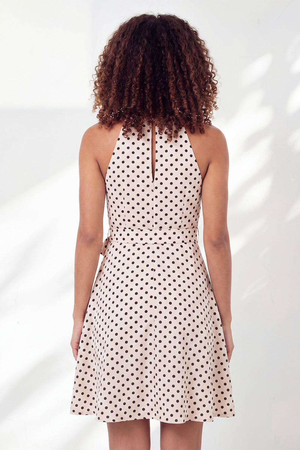 Black and White Keyhole Halter Polka Dots A Line Short Homecoming Dress with Belt