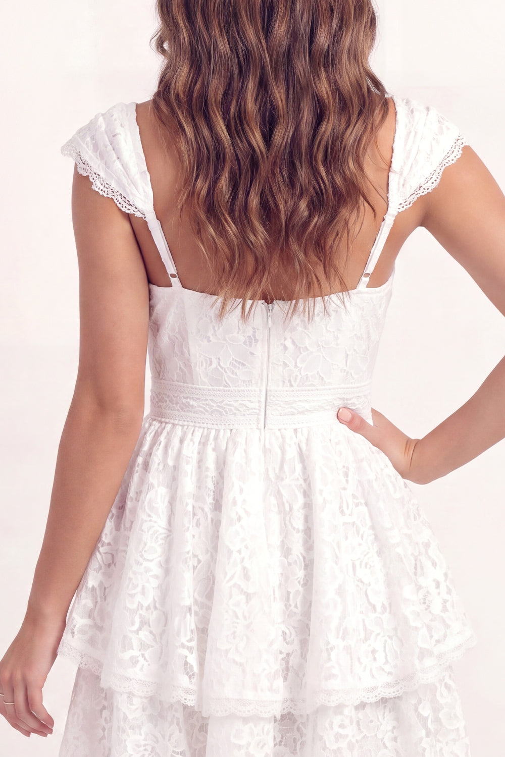 White Lace Floral Cap Sleeves V-Neck A Line Short Homecoming Dress