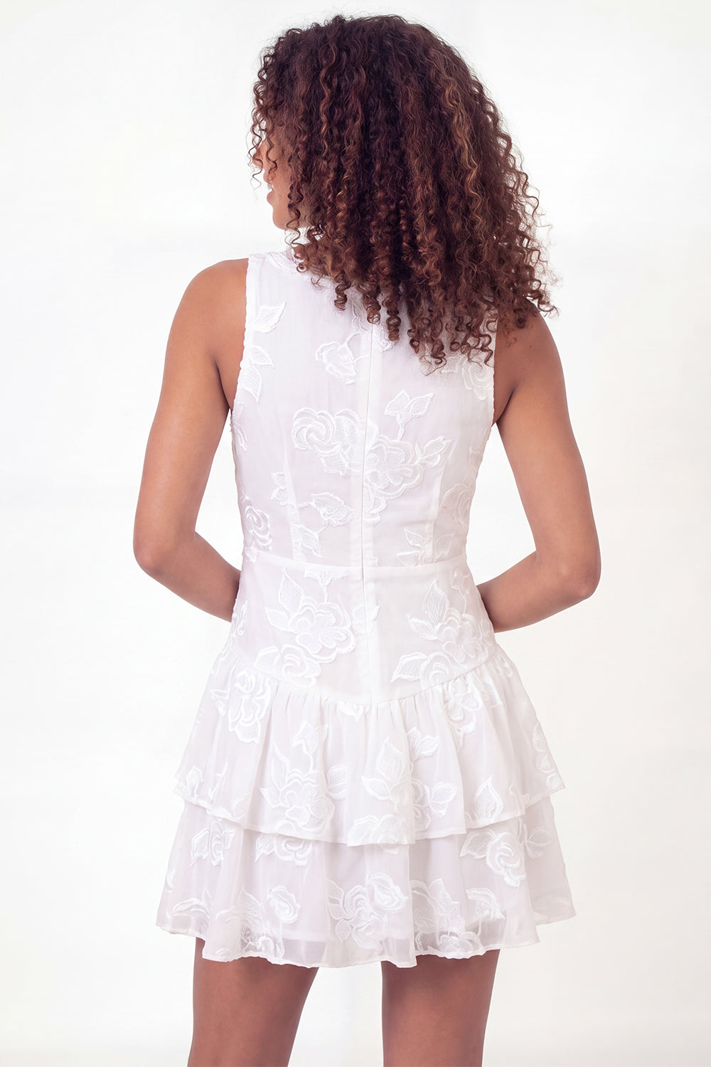 Floral White V-Neck Ruffled Short A Line Ruched Homecoming Dress with Lace