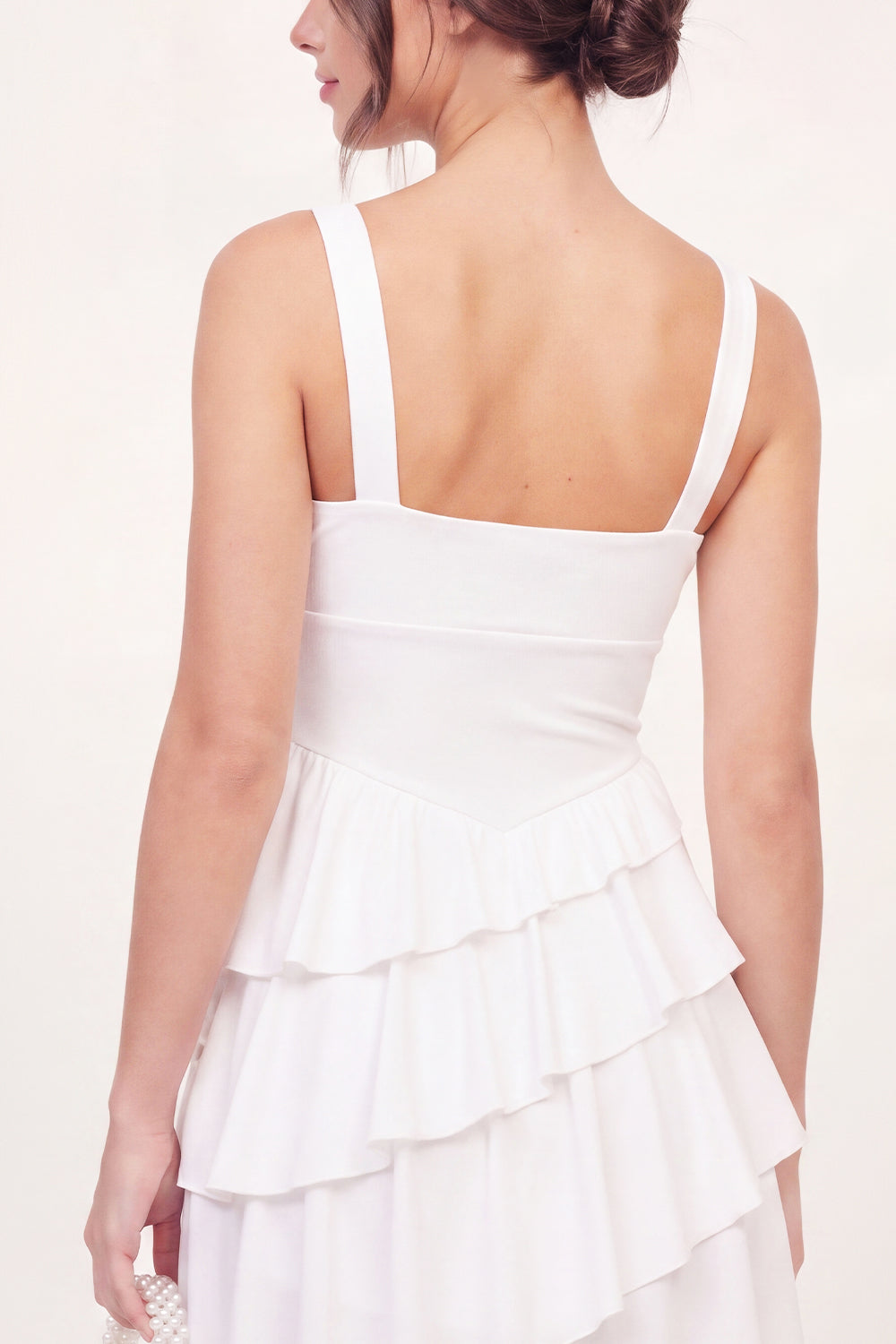 White Thick Straps Asymmetrical A Line Homecoming Dress with Ruffles