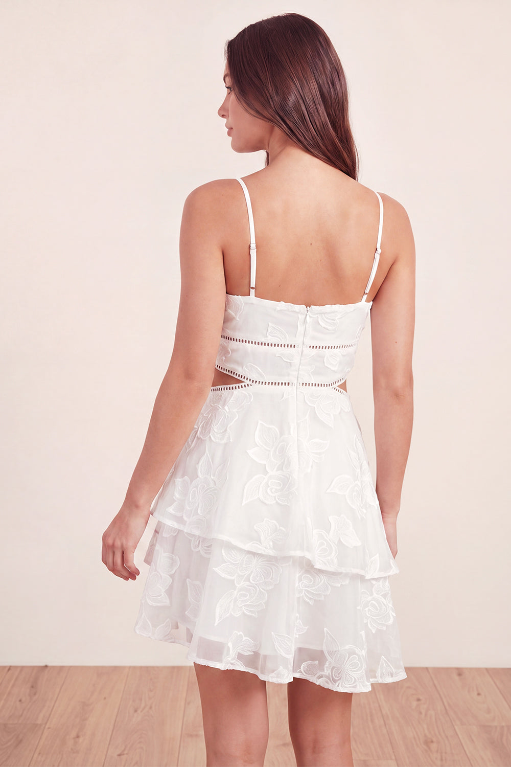 Floral White A Line Cut Out Short Homecoming Dress with Ruffles