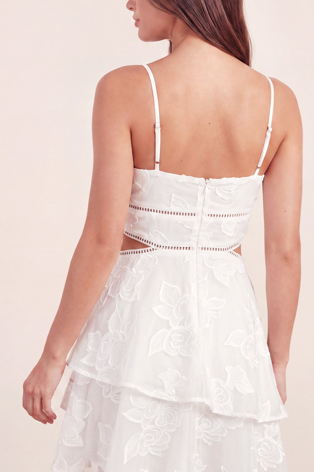 Floral White A Line Cut Out Short Homecoming Dress with Ruffles