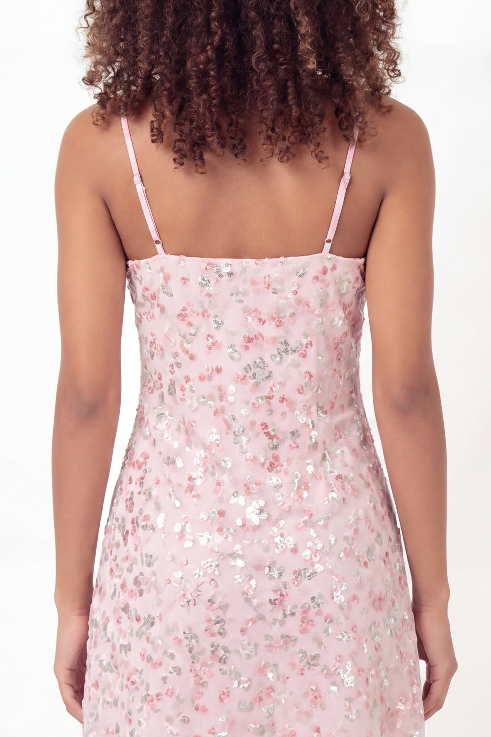 Sparkly Pink Spaghetti Straps A Line Floral Short Sequin Homecoming Dress