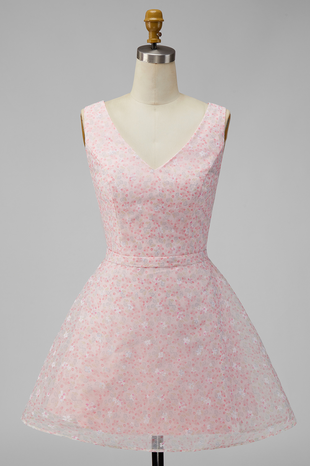 Sparkly Pink Floral Short V-Neck A Line Homecoming Dress with Sequin