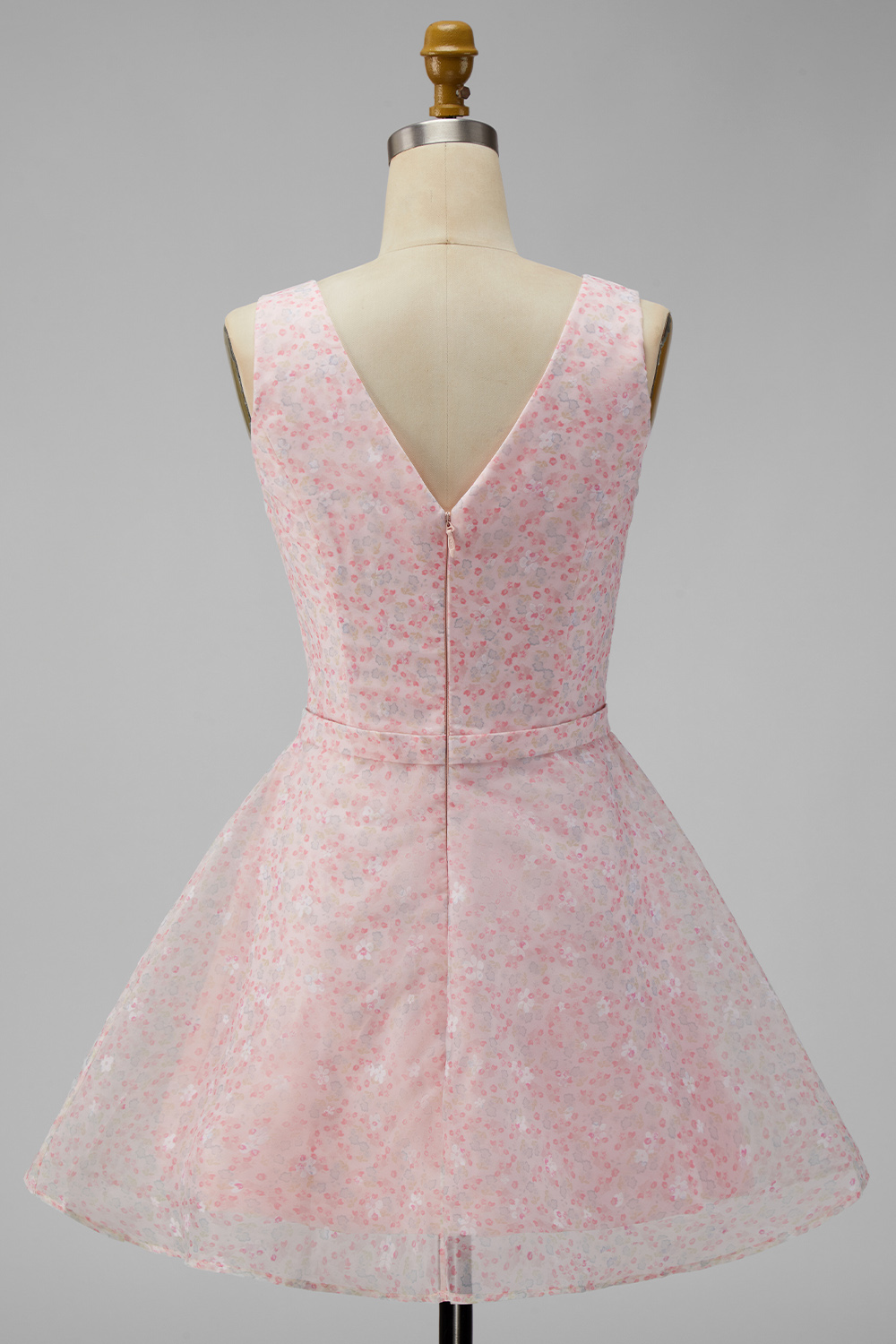 Sparkly Pink Floral Short V-Neck A Line Homecoming Dress with Sequin