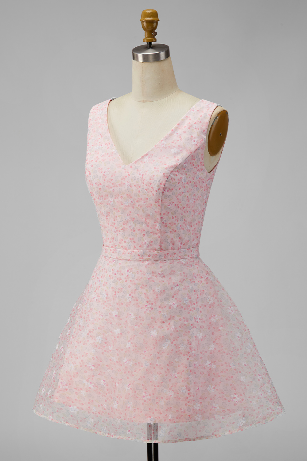 Sparkly Pink Floral Short V-Neck A Line Homecoming Dress with Sequin